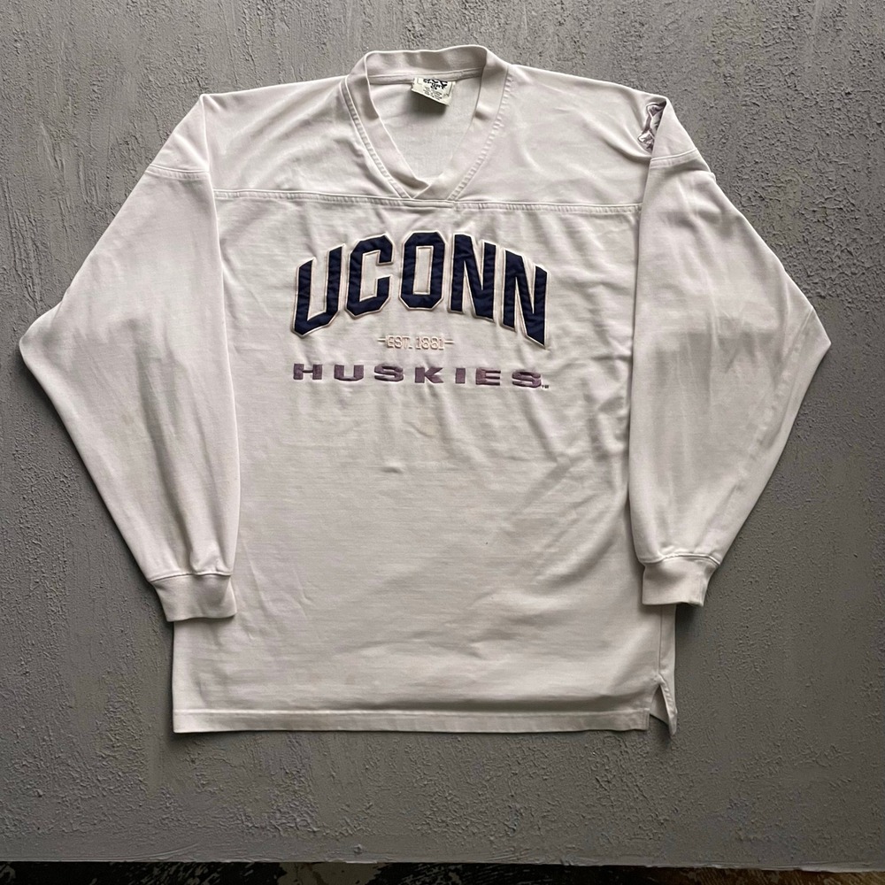 Vintage UConn Huskies Long Sleeve Jersey Mens Extra Large White 90s Lee Sport